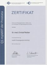 Dr. Walter erhält das Q1 Zertifikat mpMR Prostatographie.